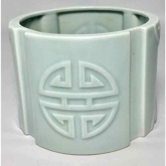 VINTAGE Signed 1980 Shafford Orientale Pale Green Planter Vase Home Decor - Picture 4 of 9